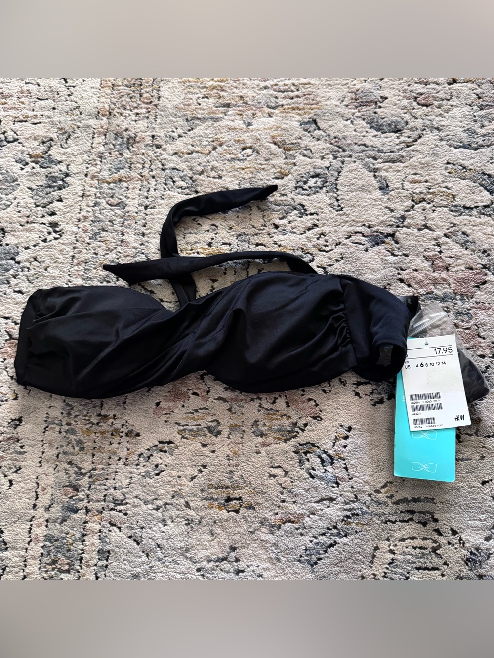 NWT H&M Black Bandeau Bikini Top with Halter Tie XS